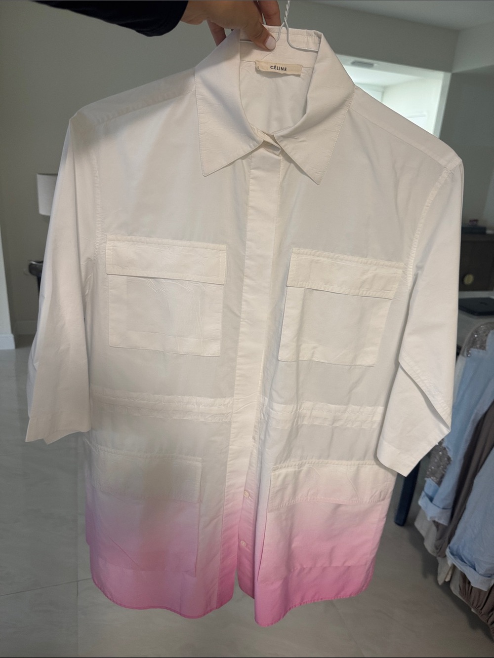 Celine White to Pink Ombré Button-Down Shirt